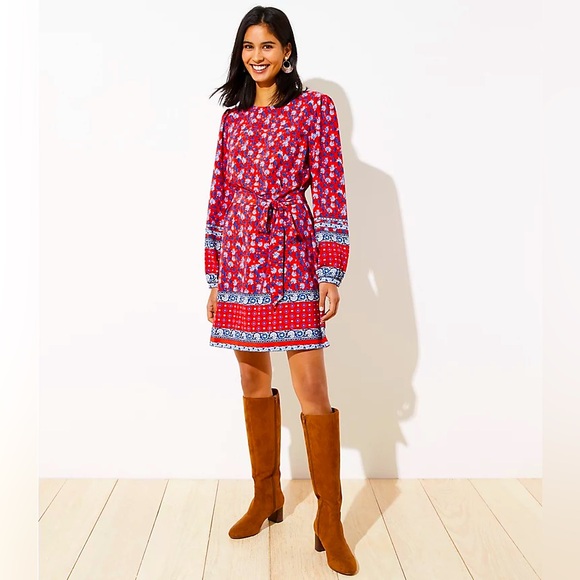 LOFT Dresses & Skirts - LOFT Border Floral Tie Waist dress